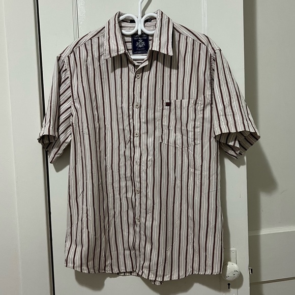 Point Zero Red and White Striped Short Sleeve Textured Button Down - Picture 1 of 9